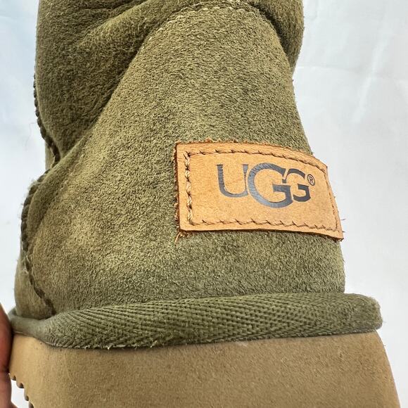 Cozy Cabincore UGG Boots Green Suede Shearling Fold Down Boho Women’s 10 Winter - Picture 7 of 10